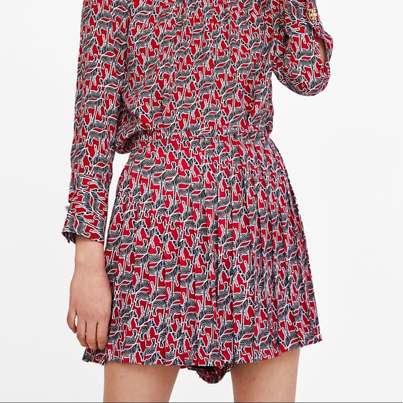 Zara Dresses & Skirts - 🌸 Zara Red Zebra Print Pleated Skort